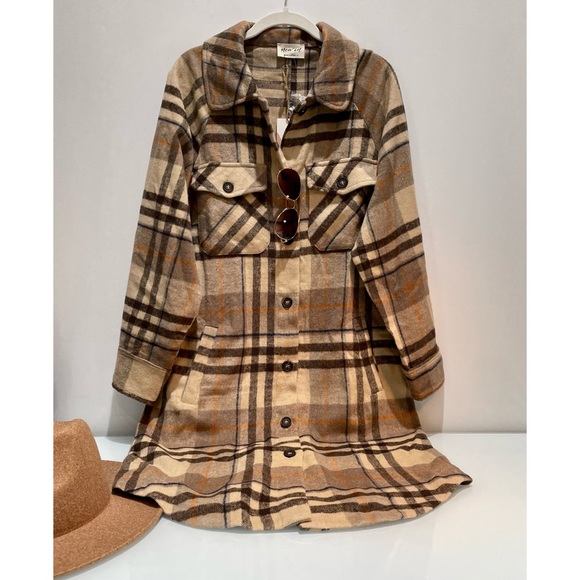 LAST ONE!! ON SALE! Brown Plaid Long Woolen a flannel Coat - Picture 9 of 10
